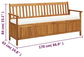 Banco de arrumação c/ almofadão 170cm madeira de acácia maciça