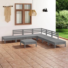 vidaXL 8 pcs conjunto lounge de jardim pinho maciço cinzento