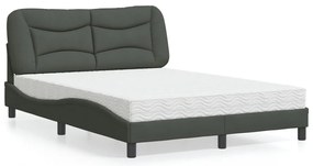 Cama com colchão 140x190 cm tecido cinzento-escuro