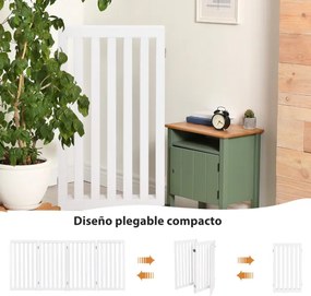 Cerca 4 painéis de madeira dobráveis ​​para animais de estimação 360° Rotating Dog Cerca Barreira Expansível para Porta Corredor Escadas Branco