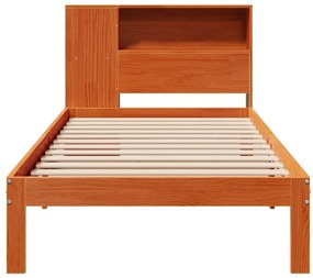 Cama com estante sem colchão 90x200cm pinho maciço castanho-mel