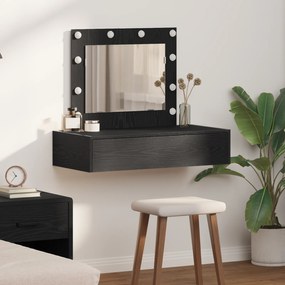 vidaXL Mesa de Maquiagem Montada na Parede com Luzes LED em Carvalho Preto