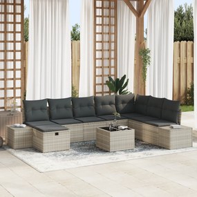 Conjunto de Sofá de Jardim 9 Peças com Almofadas Cinza Claro Rattan Po