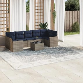 vidaXL 8 pcs conjunto sofás p/ jardim c/ almofadões vime PE cinzento