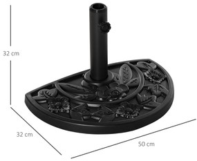 Outsunny Base para Chapéu de Sol Semicircular 9 kg Apto para Mastros de 35 mm 38 mm e 48 mm Preenchido com Cimento 50x32x32cm Preto