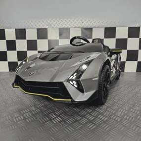 Carro elétrico para crianças LAMBORGHINI AUTÉNTICA 12V, Pneus Borracha, Assento pele, Luzes CINZA METÁLICO