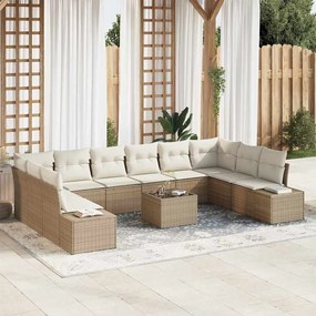 vidaXL Conjunto de Sofá de Jardim com 11 Peças e Almofadas Marrom Rattan