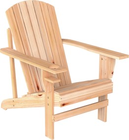 Outsunny Cadeira Adirondack de Madeira Cadeira de Jardim com Apoio para os Braços Encosto Alto para Terraço 72,5x97x96cm Natural | Aosom Portugal