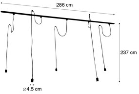 Moderno sistema de trilho monofásico com 5 lâmpadas suspensas pretas - Cavalux Moderno