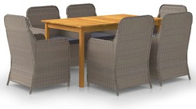 7 pcs conjunto de jantar para jardim castanho
