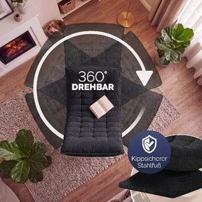 Poltrona Aberdeen em veludo cotelê  ajustável em 5 posições, giratória a 360°, dobrável preta