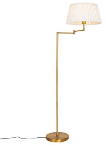 Candeeiro de pé em bronze com abajur branco plissado e braço ajustável - Ladas Deluxe Clássico / Antigo