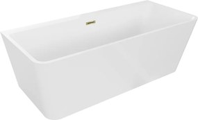 Mexen Volta banheira de pé encostada de 170 x 75 cm, branca, com transbordo dourado - 51131707500-50