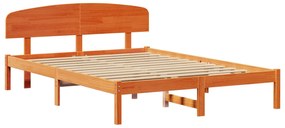 Estrado de Cama com Cabeceira Castanho Encerado 140x200 cm Madeira Sól