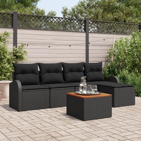 Conjunto de Sofá de Jardim vidaXL com Almofadas Preto Rattan Poliéster