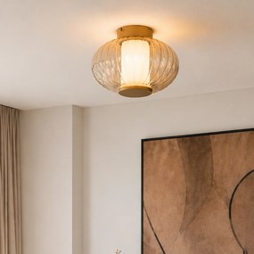 Candeeiro de Teto de Design Latão 28cm com Vidro Âmbar Incl. LED Dimerizável em 3 Níveis - Margherite