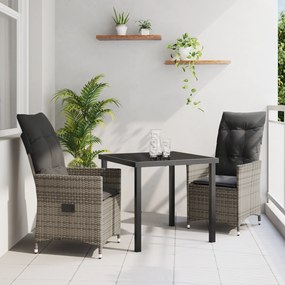 vidaXL Conjunto de Jantar de Jardim com Almofadas Cinza Rattan Poliéster