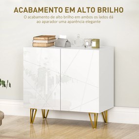 Aparador para Sala Aparador de Entrada com 2 Portas e Prateleiras Ajustáveis para Cozinha Sala 80x40x75 Branco Brilhante