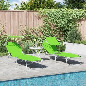 vidaXL Espreguiçadeiras Dobráveis 2 pcs com Teto Verde Tecido Oxford 600D