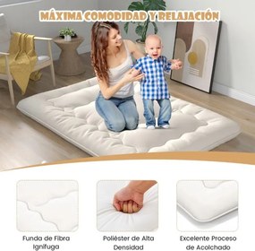 Colchão de enrolar Tapete de chão Tatami com capa lavável Tapete portátil com saco de transporte 200 x 140 x 10 cm Bege