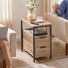 Mesa de apoio com 2 tomadas eléctricas 2 portas USB, 2 gavetas 60 x 35 x 61 cm castanho camelo-preto