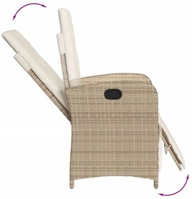 7 pcs conjunto de jantar p/ jardim com almofadões vime PE bege