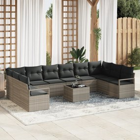 Conjunto de Sofá de Jardim vidaXL de 11 Peças com Almofadas Cinza Rattan Poliéster