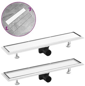 vidaXL Dreno de chuveiro com tampa 2 em 1 63x14 cm aço inoxidável