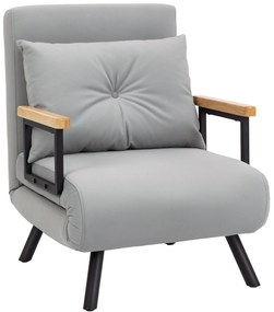 Poltrona Convertível em Cama Poltrona 3 em 1 Convertível em Cama com Encosto Ajustável em 5 Níveis 63x73x81 cm Cinza Claro