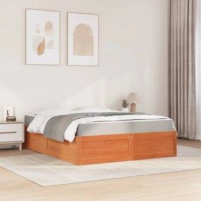 Cama com colchão 140x200 cm madeira pinho maciça castanho-mel