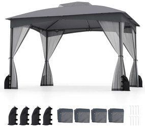 Pérgula para jardim 365x300 cm com paredes de malha com pesos areia Estrutura metálica resistente Portas com fecho Cinzenta