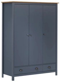 vidaXL Roupeiro 3 portas Hill 127x50x170cm pinho maciço cinzento
