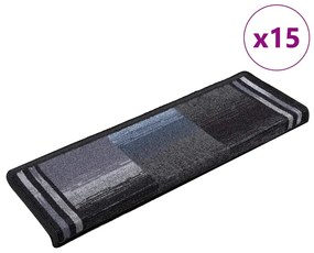 vidaXL Tapetes de escada autoadesivos 15 pcs 65x21x4 cm preto/cinzento