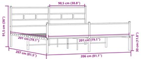 Estrutura de cama sem colchão 200x200cm metal carvalho sonoma