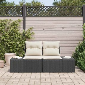 Sofá de Jardim para 2 Pessoas com Almofadas Preto Rattan