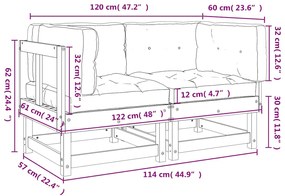 Sofás de canto com almofadões 2 pcs pinho impregnado