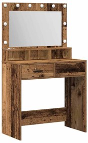 Mesa de Maquilhagem com Luzes LED em Madeira Antiga 79x41x135 cm