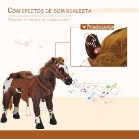 Cavalo de Brinquedo para Crianças acima de 3 Anos com Sons Realistas 85x28x60 cm Castanho