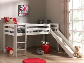 Conjunto Cama alta de Criança PINO 90 x 200 cm + estrado + escada + escorrega Branco