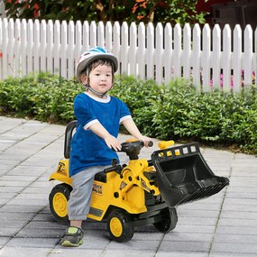 Carro Andador para Crianças Escavadora para Crianças com Pá Dianteira Buzina Volante e Compartimento Oculto 80x26,5x39 cm Amarelo
