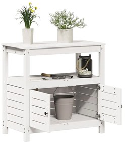 Mesa de jardinagem com prateleiras madeira pinho maciça branco