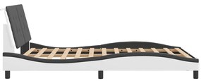 Estrutura cama c/ luzes LED 140x200cm couro artif. branco/preto