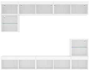 8pcs móveis de parede p/ TV c/ LEDs derivados de madeira branco