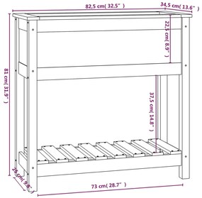Vaso/floreira com prateleira 82,5x34,5x81 cm pinho maciço cinza