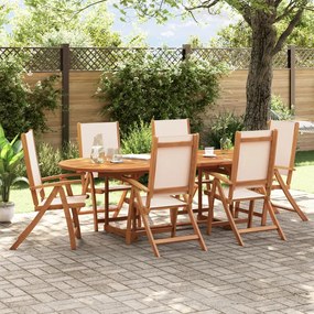 7 pcs conjunto de jantar para jardim acácia maciça e textilene