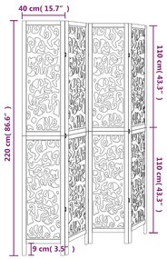 Biombo com 4 painéis madeira de paulownia maciça branco