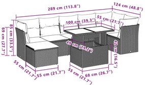 8 pcs conjunto de sofás p/ jardim com almofadões vime PE bege