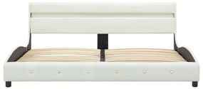 Estrutura de cama com LED 150x200 cm couro artificial branco