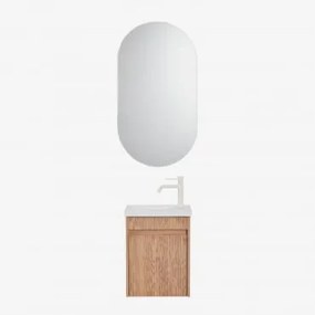 Conjunto De Móvel De Casa De Banho Suspenso Em Madeira Com Lavatório Integrado Narek Castanho Fresno & Ovalado Com Armazenamento Preto - Sklum