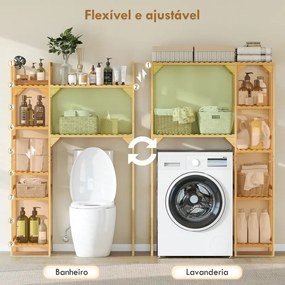 Estante para Máquina de Lavar em Bambu Móvel para Máquina de Lavar ou Sanita com Prateleiras Reversíveis e Ajustáveis 100x40x157 cm Madeira